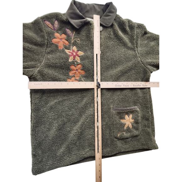 Teddi Floral Embroidered Sherpa Fleece Jacket Women Large Cozy Fall Cottagecore - Picture 13 of 15